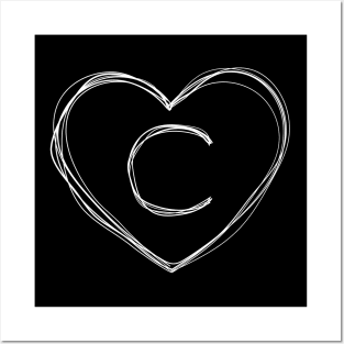 Letter C with heart frame in lineart style Posters and Art